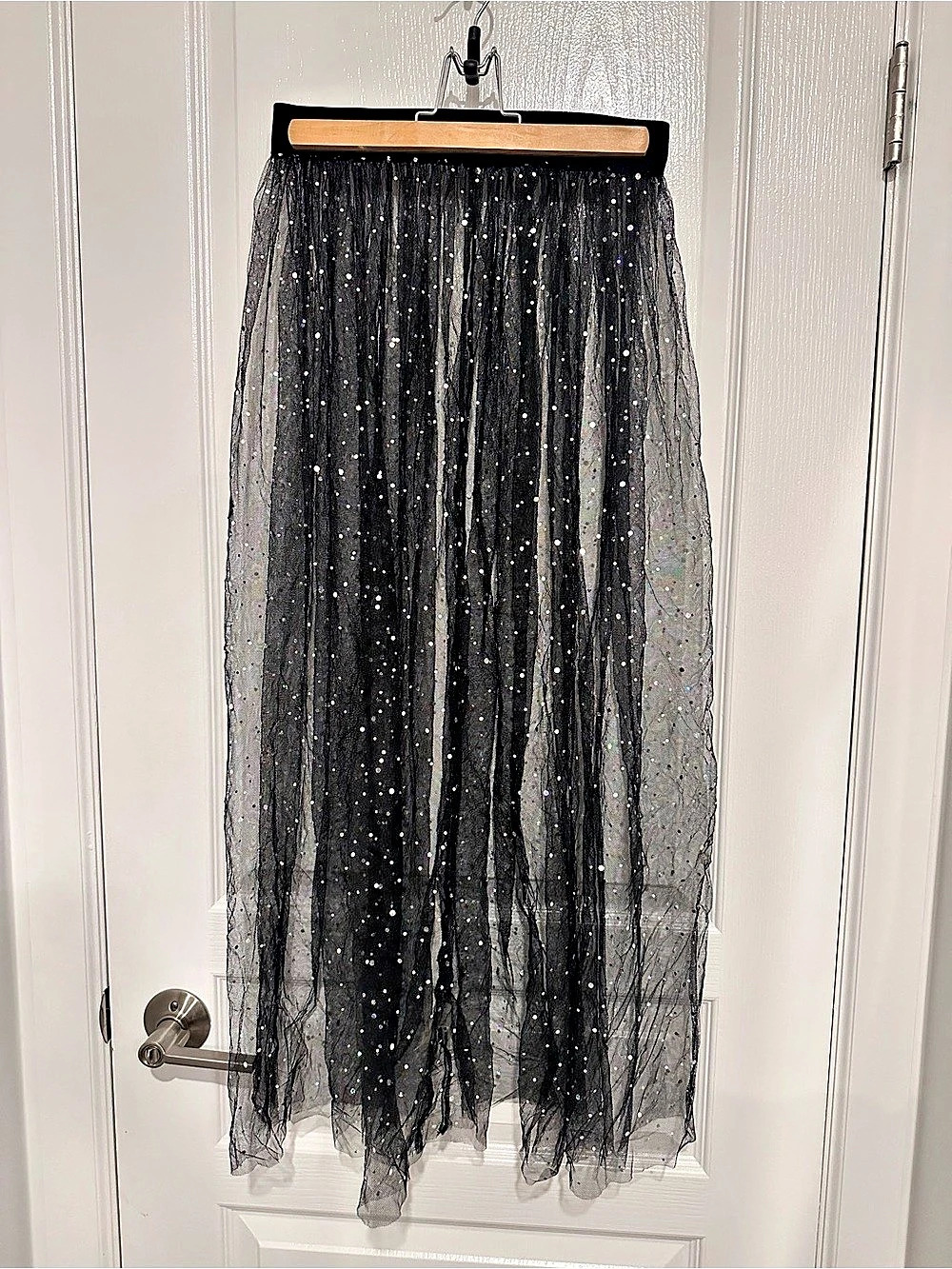 Black Sparkle Sequin Tulle Maxi Skirt in Black Like New | Size Small